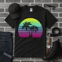 Summertime Synthwave Sunset With Palms Tall T-Shirt