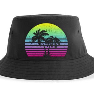 Summertime Synthwave Sunset With Palms Sustainable Bucket Hat