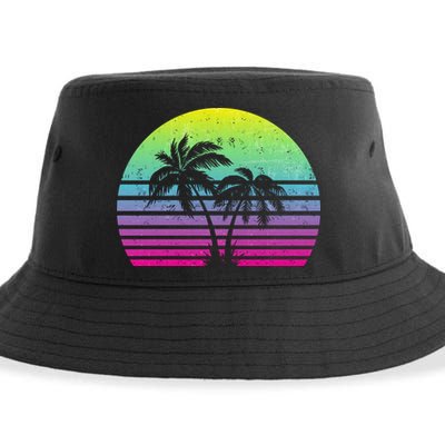 Summertime Synthwave Sunset With Palms Sustainable Bucket Hat