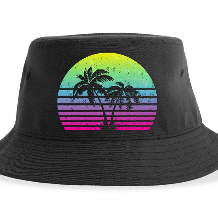 Summertime Synthwave Sunset With Palms Sustainable Bucket Hat