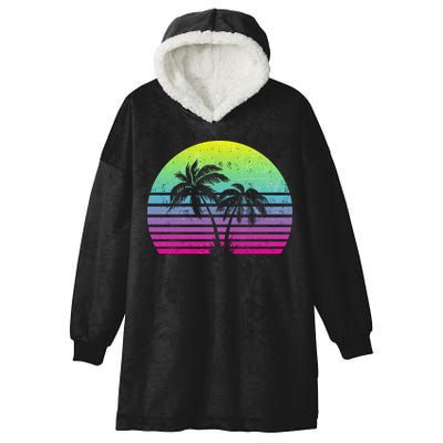 Summertime Synthwave Sunset With Palms Hooded Wearable Blanket