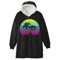 Summertime Synthwave Sunset With Palms Hooded Wearable Blanket