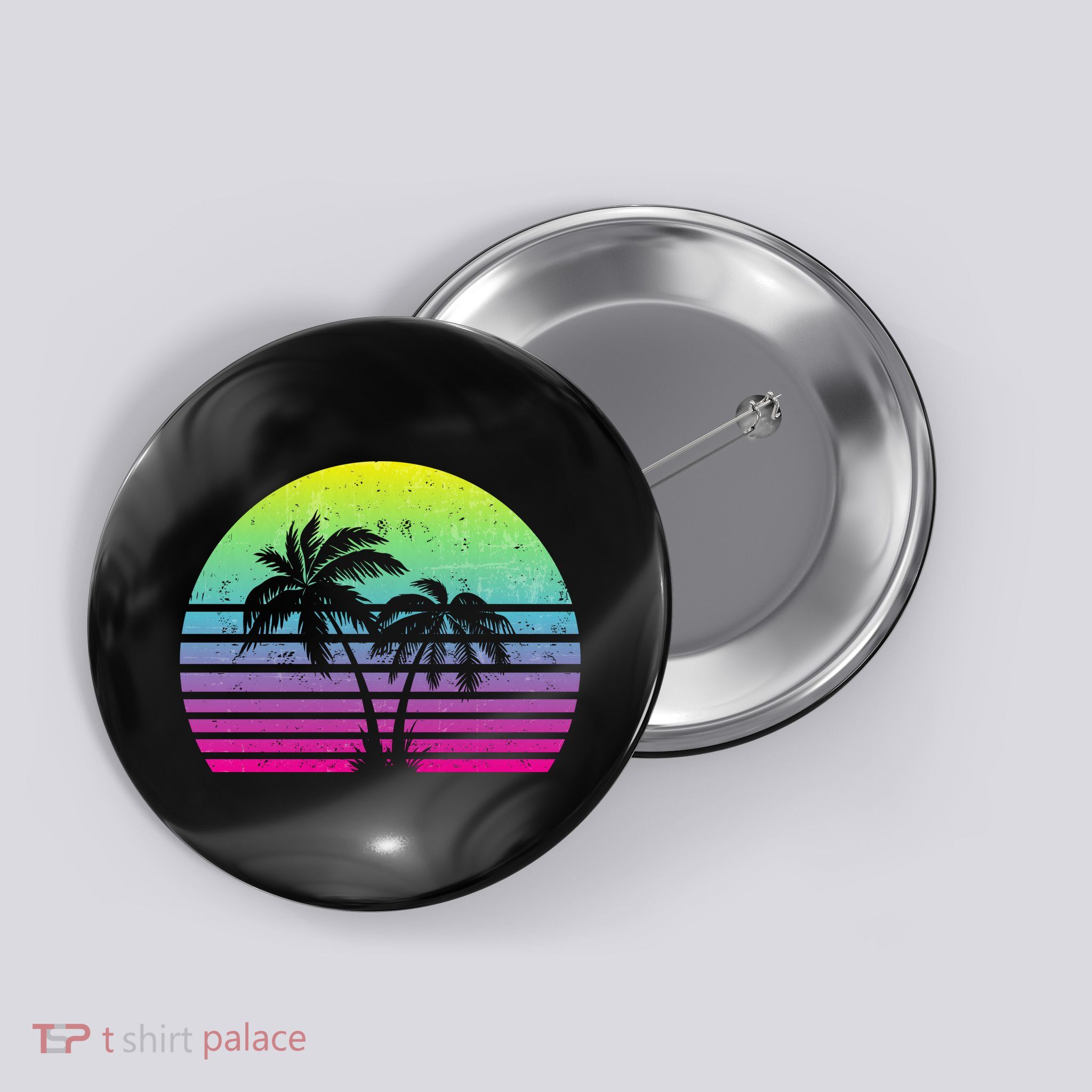 Summertime Synthwave Sunset With Palms Button