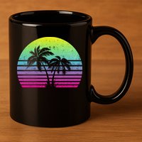 Summertime Synthwave Sunset With Palms 11oz C Handle Ceramic Mug