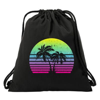 Summertime Synthwave Sunset With Palms Drawstring Bag