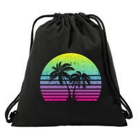 Summertime Synthwave Sunset With Palms Drawstring Bag