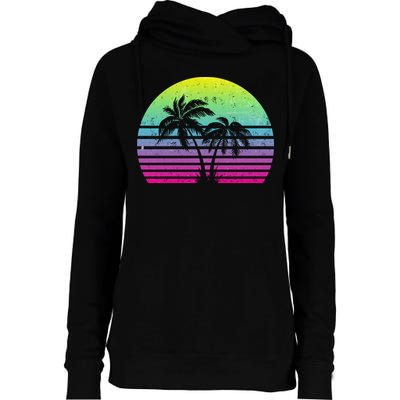 Summertime Synthwave Sunset With Palms Womens Funnel Neck Pullover Hood