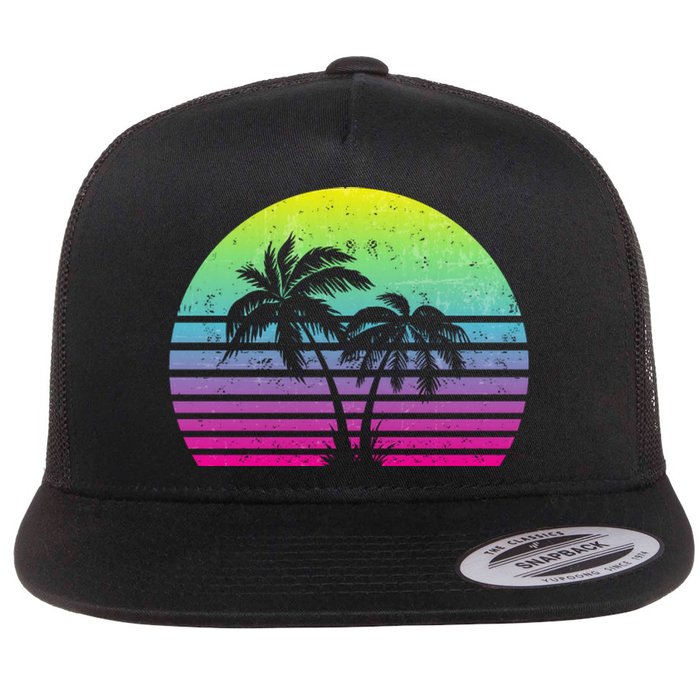 Summertime Synthwave Sunset With Palms Flat Bill Trucker Hat