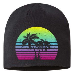 Summertime Synthwave Sunset With Palms Sustainable Beanie