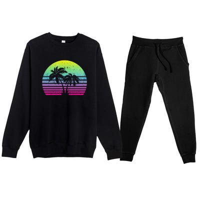 Summertime Synthwave Sunset With Palms Premium Crewneck Sweatsuit Set