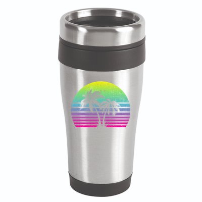 Summertime Synthwave Sunset With Palms 16oz Travel Tumbler
