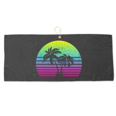 Summertime Synthwave Sunset With Palms Large Microfiber Waffle Golf Towel
