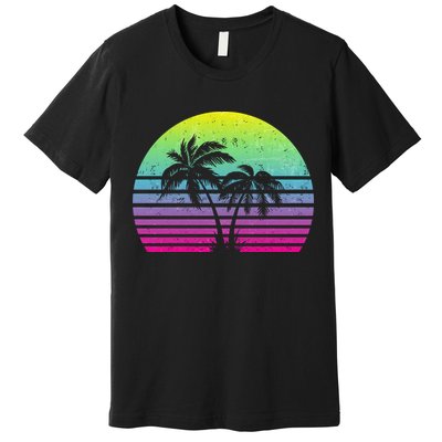 Summertime Synthwave Sunset With Palms Premium T-Shirt