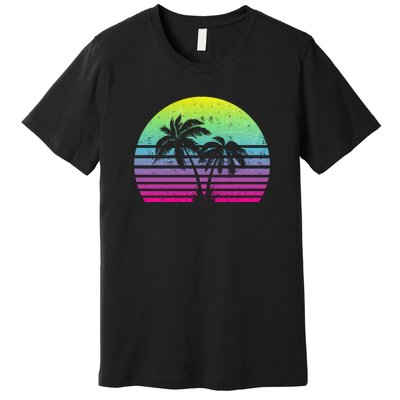 Summertime Synthwave Sunset With Palms Premium T-Shirt