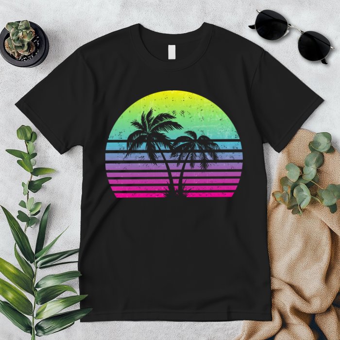 Summertime Synthwave Sunset With Palms Premium T-Shirt