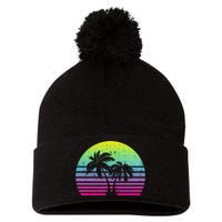 Summertime Synthwave Sunset With Palms Pom Pom 12in Knit Beanie