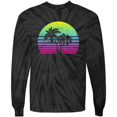 Summertime Synthwave Sunset With Palms Tie-Dye Long Sleeve Shirt