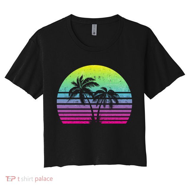 Summertime Synthwave Sunset With Palms Crop Top