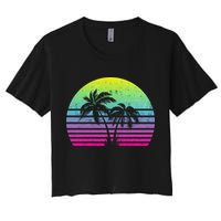Summertime Synthwave Sunset With Palms Crop Top