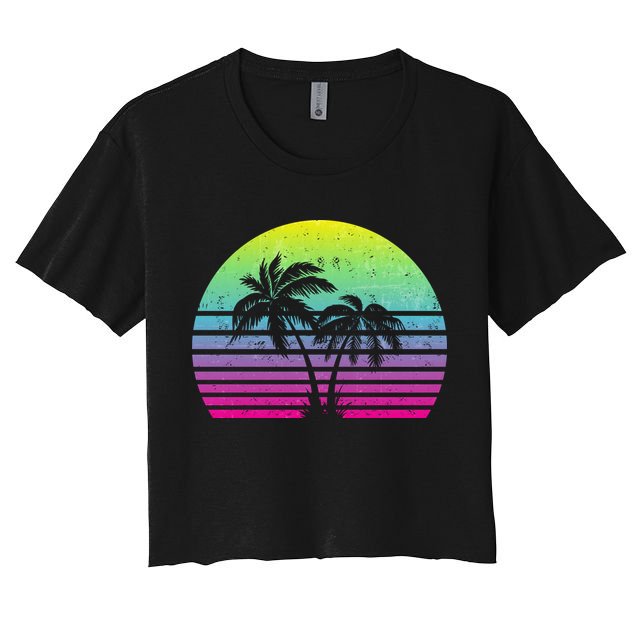 Summertime Synthwave Sunset With Palms Crop Top