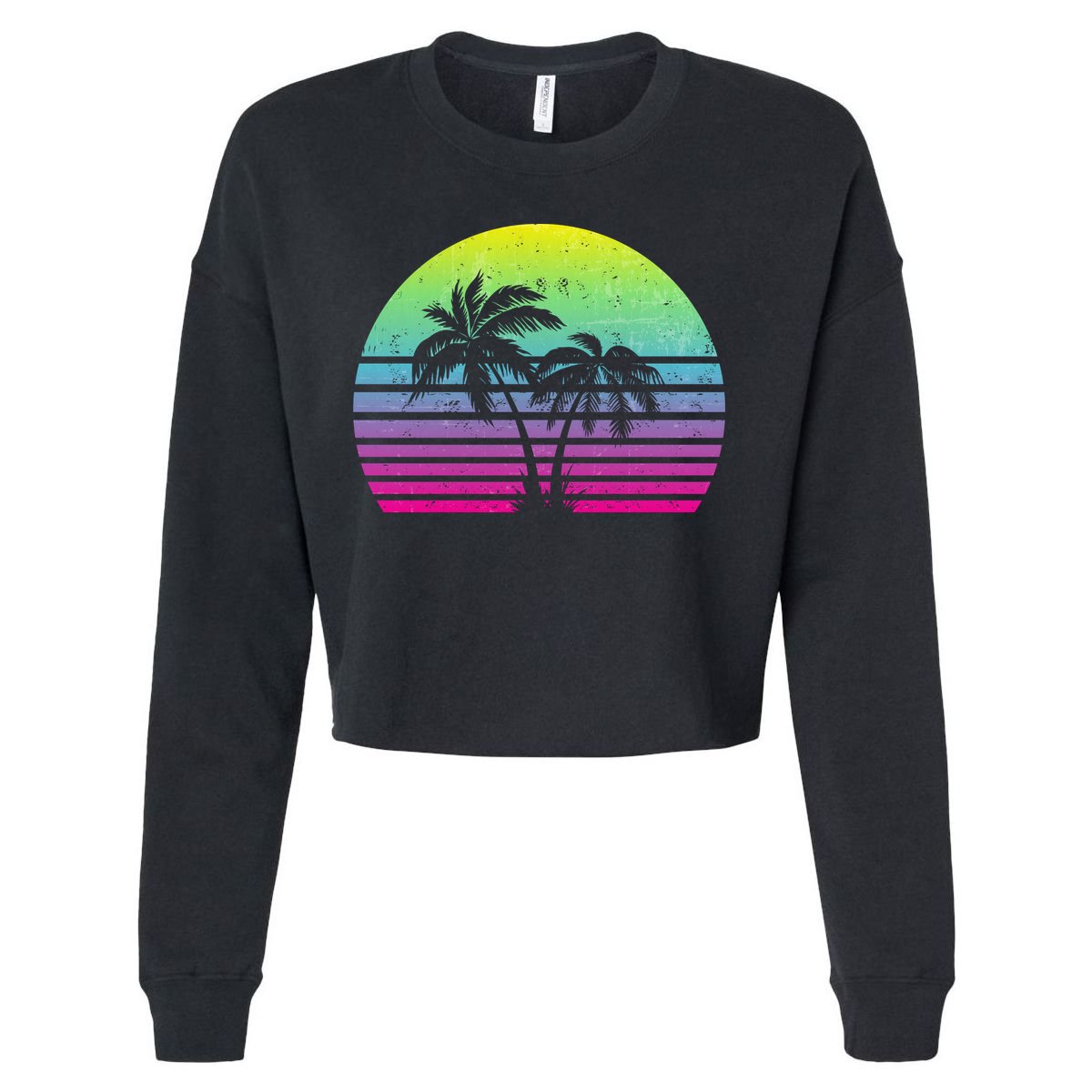 Summertime Synthwave Sunset With Palms Cropped Pullover Crew