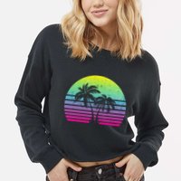 Summertime Synthwave Sunset With Palms Cropped Pullover Crew