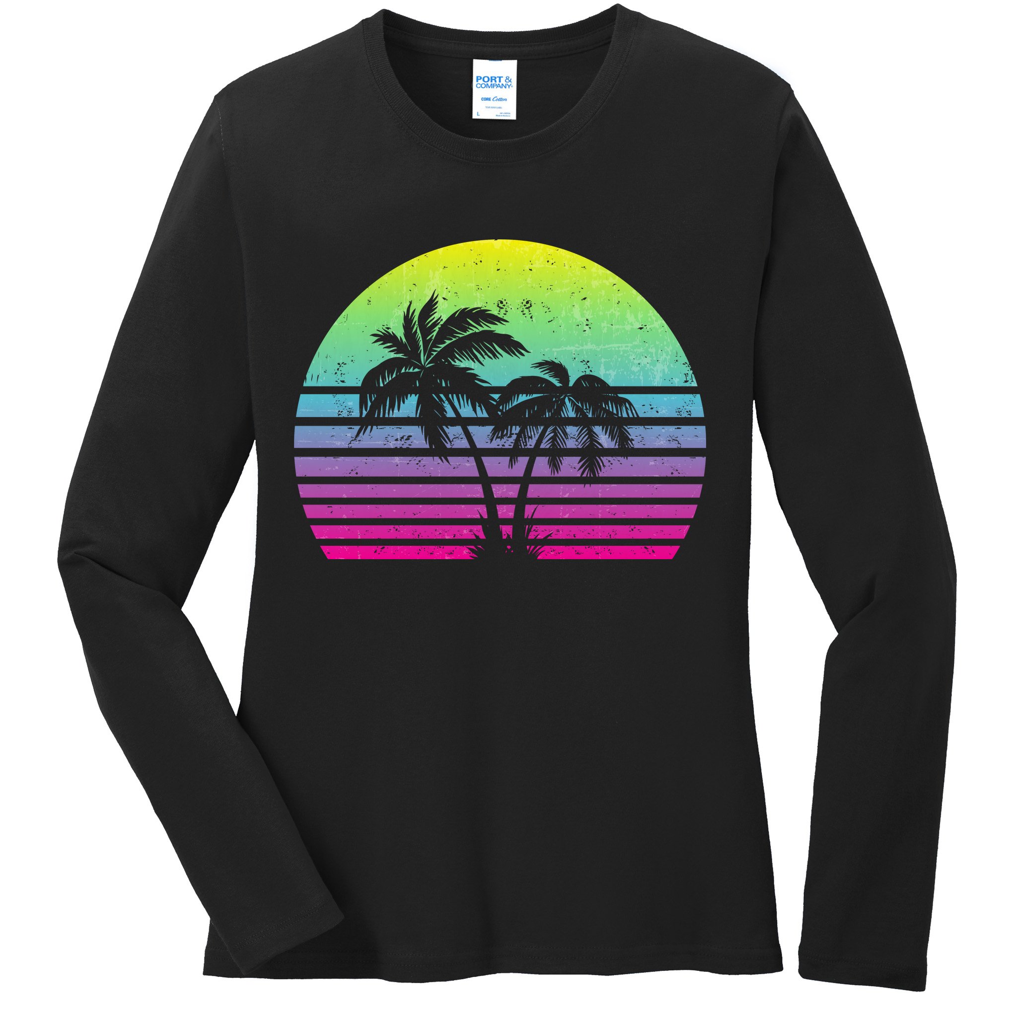 Summertime Synthwave Sunset With Palms Ladies Long Sleeve Shirt