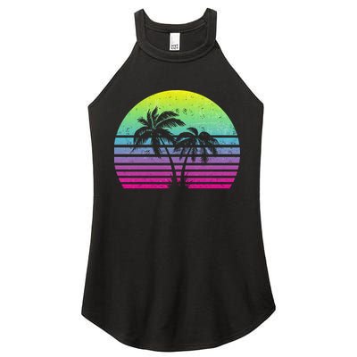 Summertime Synthwave Sunset With Palms Women's Perfect Tri Rocker Tank