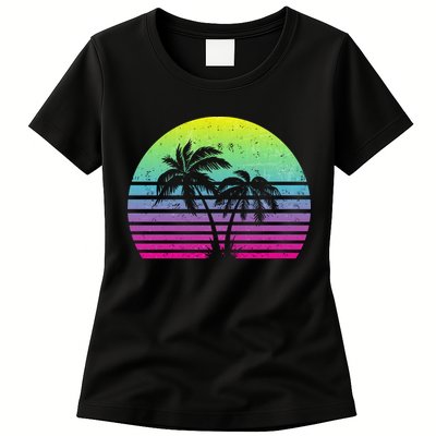 Summertime Synthwave Sunset With Palms Womens T-Shirt