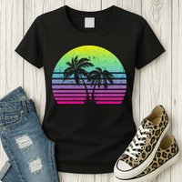 Summertime Synthwave Sunset With Palms Womens T-Shirt