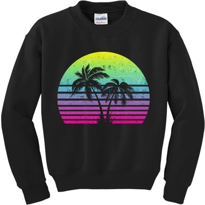 Summertime Synthwave Sunset With Palms Kids Sweatshirt