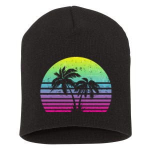 Summertime Synthwave Sunset With Palms Short Acrylic Beanie