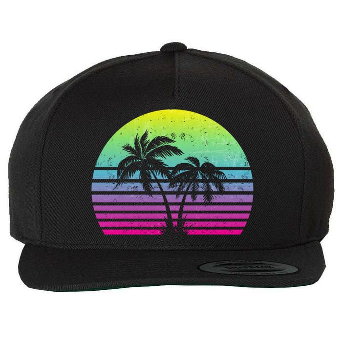 Summertime Synthwave Sunset With Palms Wool Snapback Cap