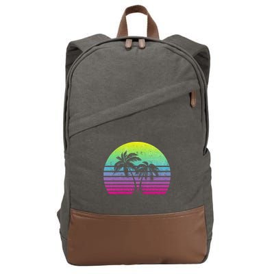 Summertime Synthwave Sunset With Palms Cotton Canvas Backpack