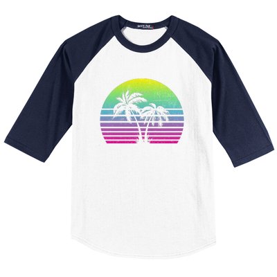 Summertime Synthwave Sunset With Palms Baseball Sleeve Shirt