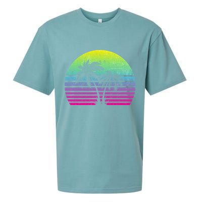 Summertime Synthwave Sunset With Palms Sueded Cloud Jersey T-Shirt