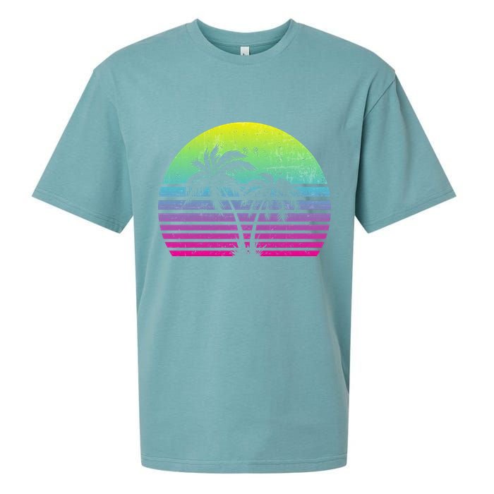 Summertime Synthwave Sunset With Palms Sueded Cloud Jersey T-Shirt