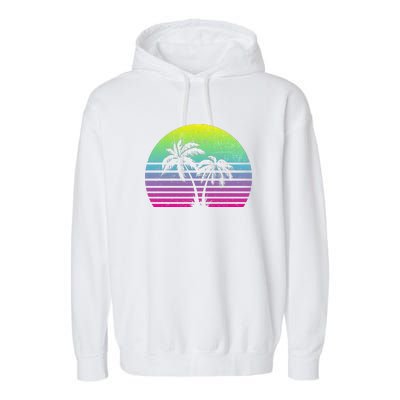 Summertime Synthwave Sunset With Palms Garment-Dyed Fleece Hoodie