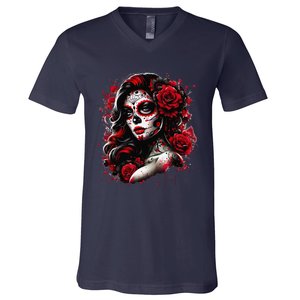 Sugar Skull Women De Los Muertos La Catrina Day Of The Dead V-Neck T-Shirt