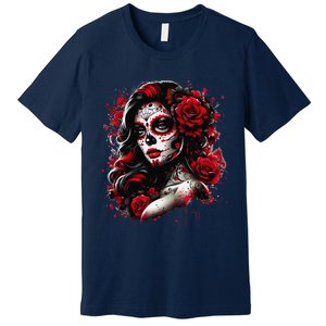 Sugar Skull Women De Los Muertos La Catrina Day Of The Dead Premium T-Shirt