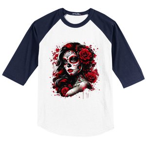 Sugar Skull Women De Los Muertos La Catrina Day Of The Dead Baseball Sleeve Shirt