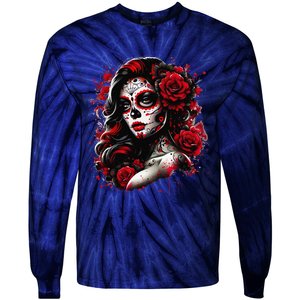 Sugar Skull Women De Los Muertos La Catrina Day Of The Dead Tie-Dye Long Sleeve Shirt