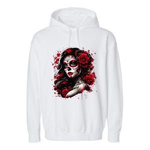 Sugar Skull Women De Los Muertos La Catrina Day Of The Dead Garment-Dyed Fleece Hoodie