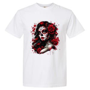 Sugar Skull Women De Los Muertos La Catrina Day Of The Dead Garment-Dyed Heavyweight T-Shirt