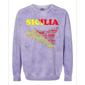 Sicily Souvenir With Map And Names Of Sicilian Cities Italy Colorblast Crewneck Sweatshirt