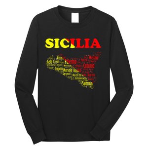 Sicily Souvenir With Map And Names Of Sicilian Cities Italy Long Sleeve Shirt