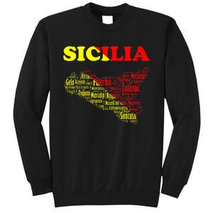 Sicily Souvenir With Map And Names Of Sicilian Cities Italy Sweatshirt