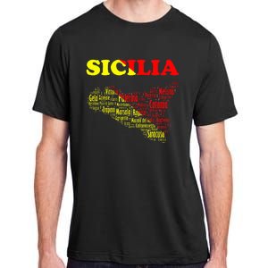 Sicily Souvenir With Map And Names Of Sicilian Cities Italy Adult ChromaSoft Performance T-Shirt