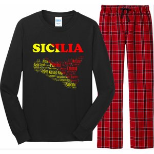 Sicily Souvenir With Map And Names Of Sicilian Cities Italy Long Sleeve Pajama Set