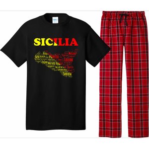 Sicily Souvenir With Map And Names Of Sicilian Cities Italy Pajama Set